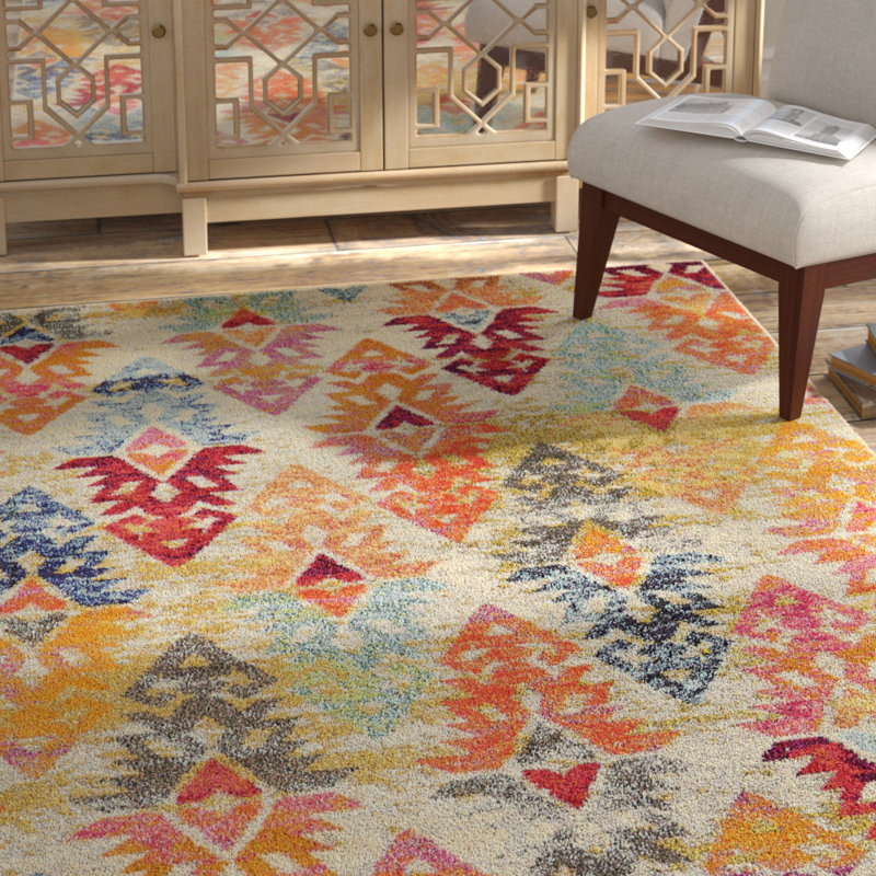 Bungalow Rose Ariyah Power Loom Gray/Orange/Yellow Rug & Reviews Wayfair